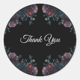 Adesivo Redondo Casamento Floral Negro Elegante Negro Gótico