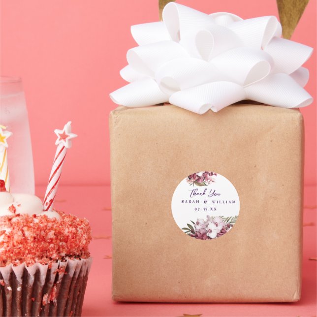 Adesivo Redondo Casamento Floral Obrigado Aos Padrões Clássicos Re (Festa)