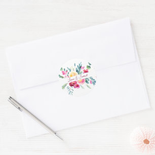 Adesivo Redondo Casamento floral personalizado em aquarela rosa e