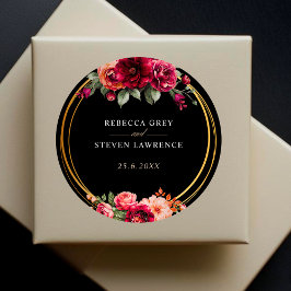 Adesivo Redondo Casamento floral preto vermelho-chic