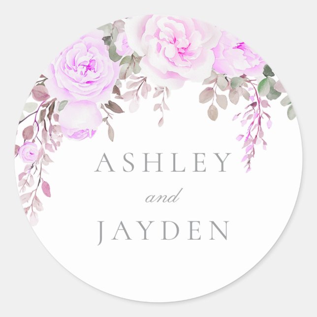 Adesivo Redondo Casamento Floral Purple Maravilhoso (Frente)