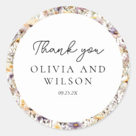 Adesivo Redondo Casamento Floral Púrpura Elegante
