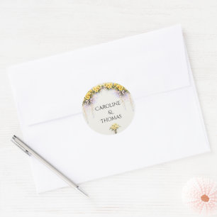 Adesivo Redondo Casamento Floral Romântico Amarelo Canário de Free