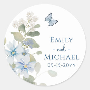 Adesivo Redondo Casamento Floral Romântico de Molas Azuis Azuis