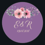 Adesivo Redondo Casamento Floral Romântico Elegante<br><div class="desc">Vinheta de casamento floral elegante.</div>