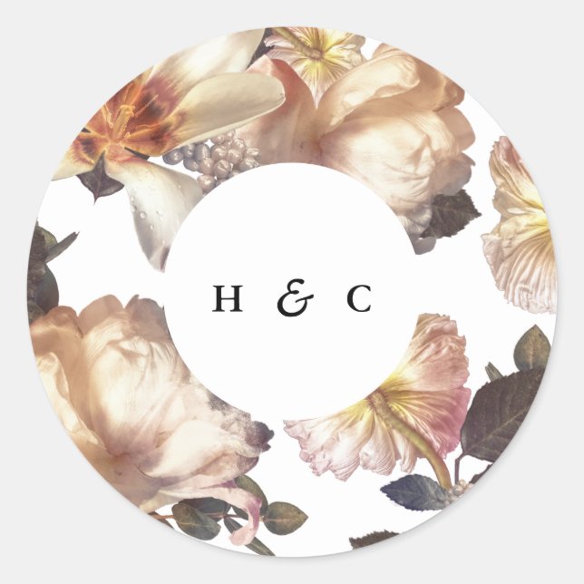 Adesivo Redondo Casamento Floral Romântico Moderno da Flor (Frente)