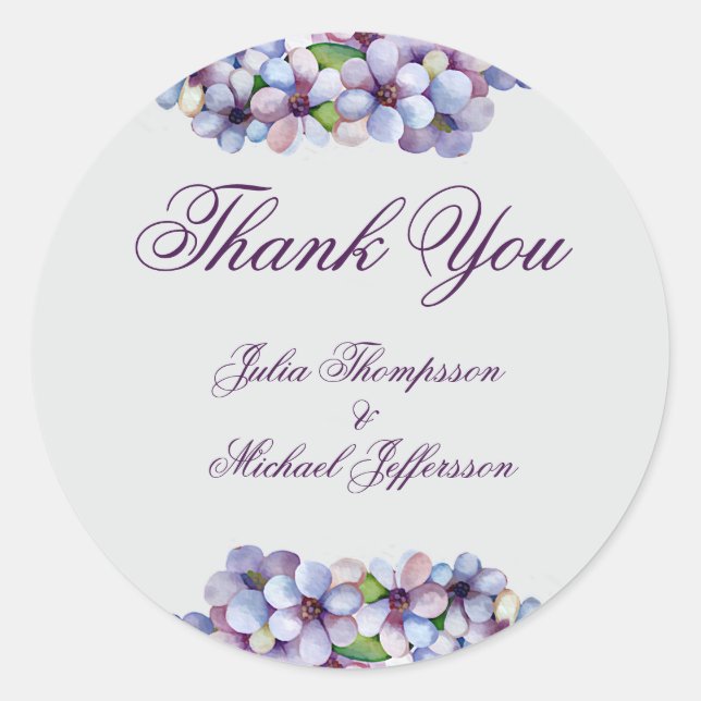 Adesivo Redondo Casamento Floral Romântico Poético Lilac Watercolo (Frente)