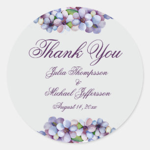 Adesivo Redondo Casamento Floral Romântico Poético Lilac Watercolo