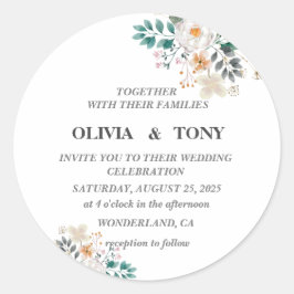 Adesivo Redondo Casamento Floral Romântico Simples