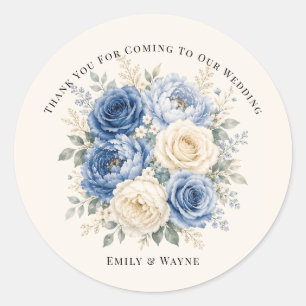 Adesivo Redondo Casamento Floral Rosa Azul e Creme