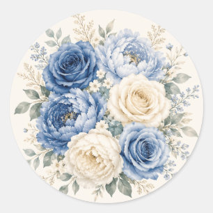 Adesivo Redondo Casamento Floral Rosa Azul e Creme