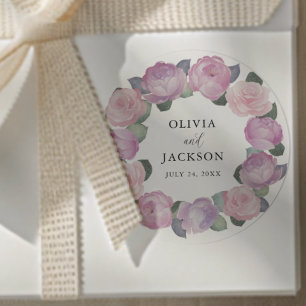 Adesivo Redondo Casamento Floral Rosa Boho em Aquarela