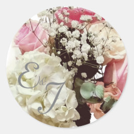 Adesivo Redondo Casamento Floral Rosa e Branco