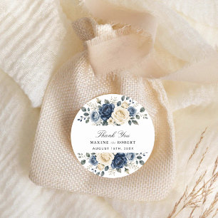 Adesivo Redondo Casamento Floral Rosa Marfim e Azul Navy Empoeirad