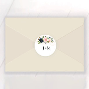 Adesivo Redondo Casamento Floral Rosa-marinho