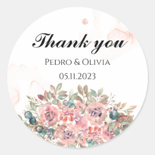 Adesivo Redondo Casamento floral rosa moderno