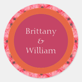 Adesivo Redondo Casamento Floral Rosa Moderno e Vibrante Laranja