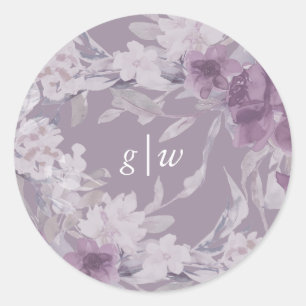 Adesivo Redondo Casamento floral roxo botânico macio do monograma