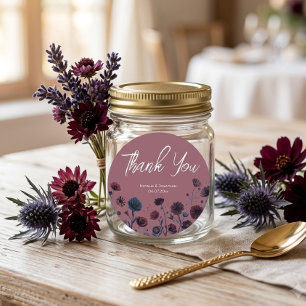 Adesivo Redondo Casamento Floral Roxo e Azul Temperamental