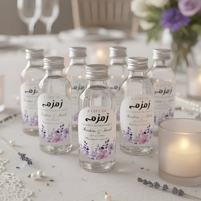 Adesivo Redondo casamento floral roxo zamzam water nikah mulim (Criador carregado)