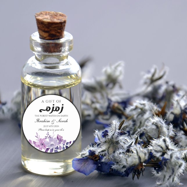 Adesivo Redondo casamento floral roxo zamzam water nikah mulim (Criador carregado)