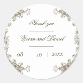 Adesivo Redondo Casamento Floral Russo Elegante Obrigado Sticker