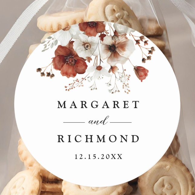 Adesivo Redondo Casamento Floral Russo Vermelho e Branco (Criador carregado)