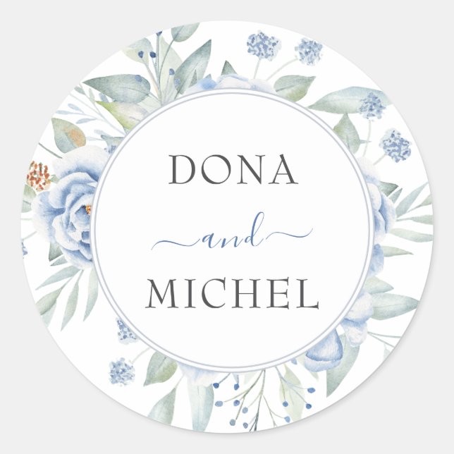 Adesivo Redondo Casamento Floral Rustic Blue Winter (Frente)