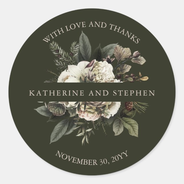 Adesivo Redondo Casamento Floral Rustic Boho Dusty Rosa Obrigado C (Frente)