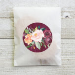 Adesivo Redondo Casamento Floral Rustic Burgundy e Blush Fall<br><div class="desc">O adesivo decorativo de casamento apresenta um verão rústico e cai no buquê floral de flores de aquarela, incluindo belos rosas, dahlias, flores de pénia, e verde, em uma linda paleta de outono de vermelho-lenhoso, amarelo-ouro, laranja-cor-de-pêssego, rosa-pincel e tons de verde. Inclui uma cor vermelha de fundo rica e arborizada...</div>