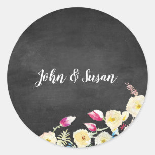 Adesivo Redondo Casamento Floral Rustic Chalkboard Vintage