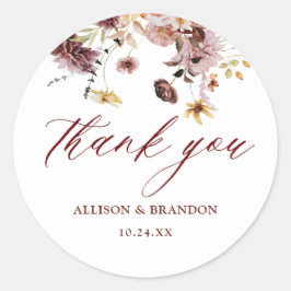 Adesivo Redondo Casamento Floral Rustic Fall Obrigado A Favor