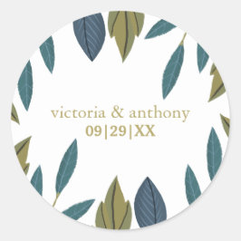 Adesivo Redondo Casamento Floral Rustic Leaf