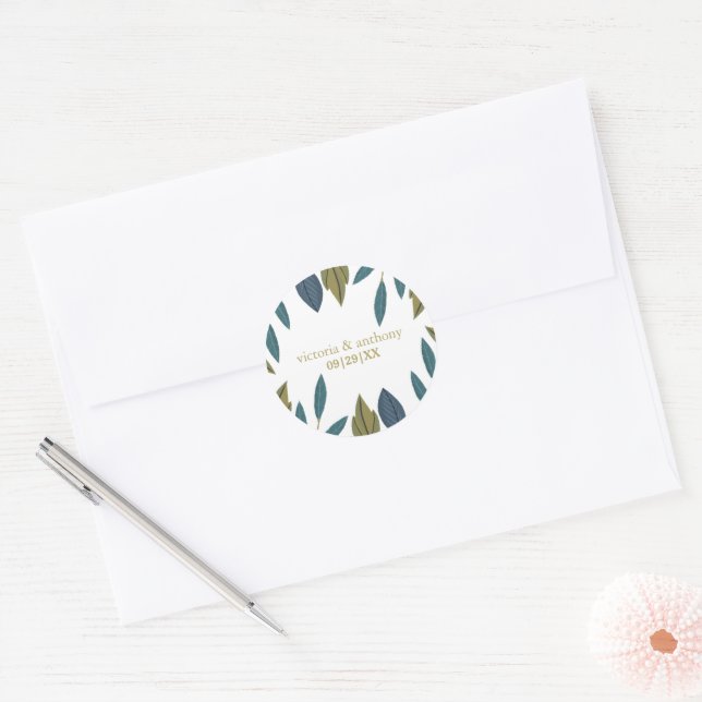 Adesivo Redondo Casamento Floral Rustic Leaf (Envelope)