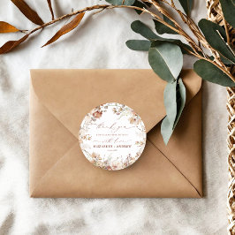Adesivo Redondo Casamento Floral Rustic Neutral Boho