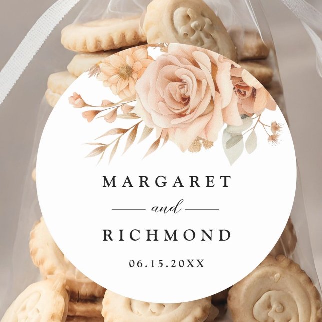 Adesivo Redondo Casamento Floral Rustic Terracotta Rosa (Criador carregado)