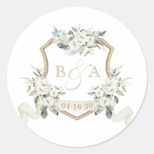 Adesivo Redondo Casamento Floral Sage Verde Floral Crest Branco
