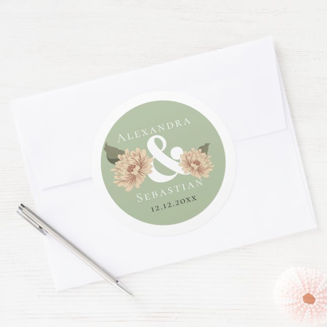 Adesivo Redondo Casamento Floral Simples Elegante (Envelope)