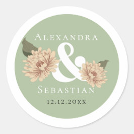 Adesivo Redondo Casamento Floral Simples Elegante