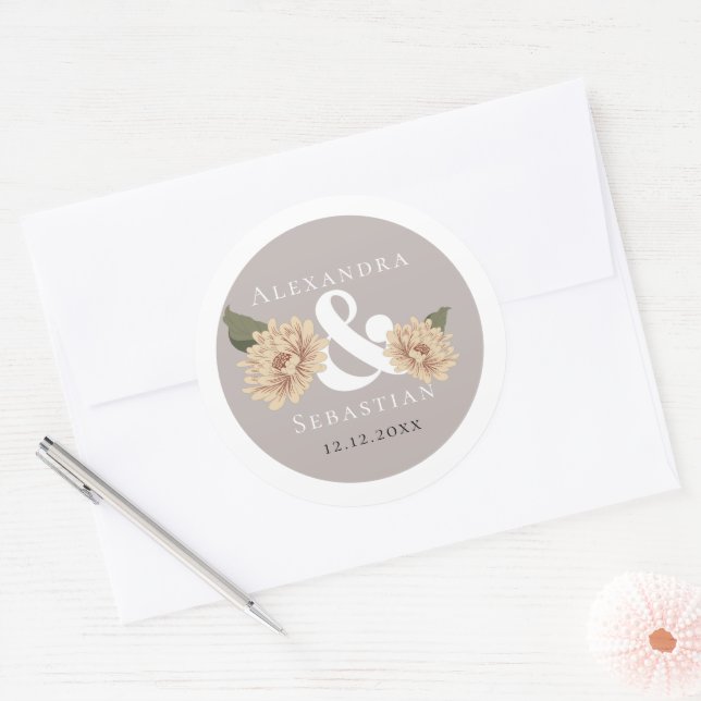 Adesivo Redondo Casamento Floral Simples Elegante (Envelope)