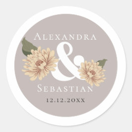 Adesivo Redondo Casamento Floral Simples Elegante