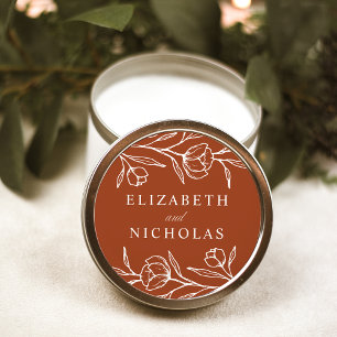 Adesivo Redondo Casamento Floral Terracotta Escrito