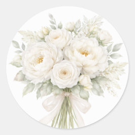 Adesivo Redondo Casamento Floral Todo Branco