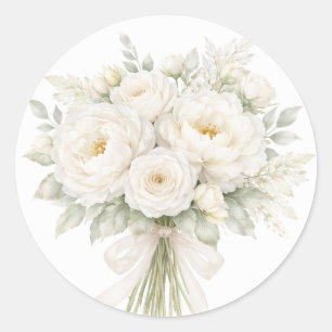Adesivo Redondo Casamento Floral Todo Branco