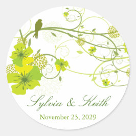 Adesivo Redondo Casamento Floral Verde Hibiscus Swirls & Swallow