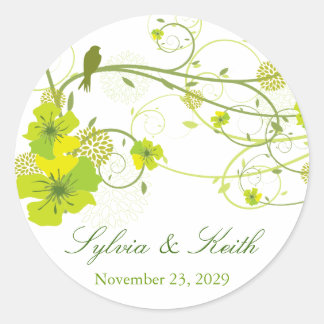 Adesivo Redondo Casamento Floral Verde Hibiscus Swirls & Swallow