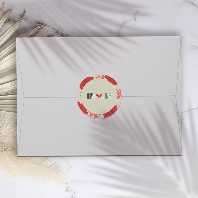Adesivo Redondo Casamento Floral Vermelho Romântico (Criador carregado)