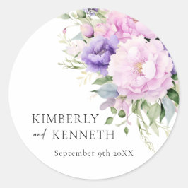 Adesivo Redondo Casamento Floral Violeta Violeta Rosa Lavanda Roxo