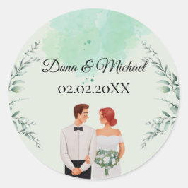 Adesivo Redondo Casamento fluído com aquarela verde personalizada