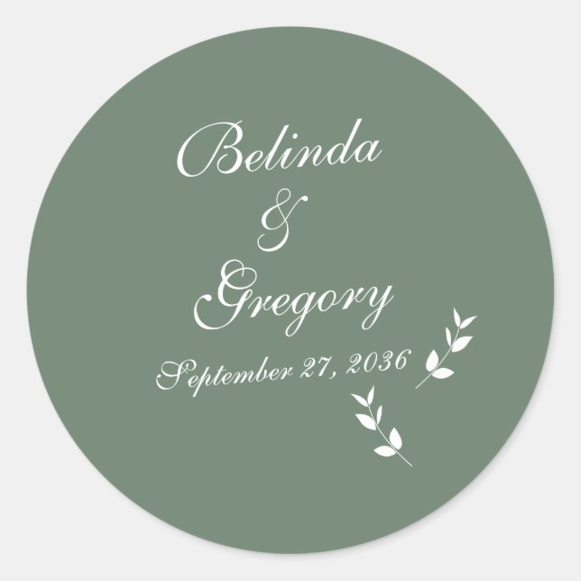 Adesivo Redondo Casamento Formal De Azeitona Verde De Elegante (Frente)